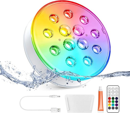 LOFTEK Pool Lights, Rechargeable Submersible LED Lights with Remote, IP68 Waterproof, 16 Colors Underwater Pool Light for Above Ground Inground Pool, Hot Tub, Shower, Bathub, Party, Vase, 1 Pack