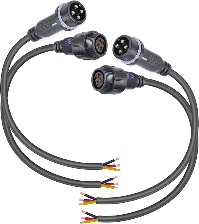 Waterproof Connectors 4 Wire,14AWG Male Female Plug LED Connector with 4Pin Waterproof Connectors,IP68 25CM Extension Cable for Car, Truck, Boat,LED Strip Lights,(2Pairs)