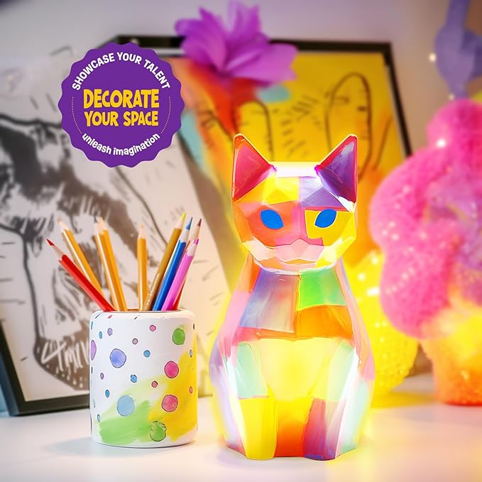Paint Your Own Cat Lamp Kit, Arts and Crafts for Kids Ages 8-12, Art Supplies Painting kit for Kids 6-12, Cat Night Light Toys Girls Boy Birthday Easter Gifts for Kids Ages 3 4 5 6 7 8 9 10 11 12+