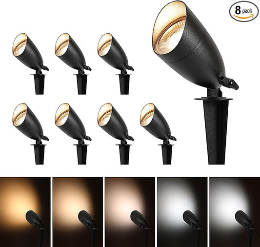 LUTEC 5CCT 12V Low Voltage Landscape Lighting Die-cast Aluminum Spot Lights with Connectors, IP65 Outdoor Landscape Spotlights, 7W 650LM for Tree Garden, 8 Pack (No Transformer Kits)
