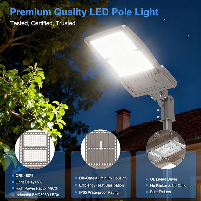 400W LED Parking Lot Light 60000LM UL ETL DLC Listed Commercial Flood Light 400W 320W 240W Adjustable IP65 5000K Street Light Slip Fitter for Stadium Backyard, 100-277V