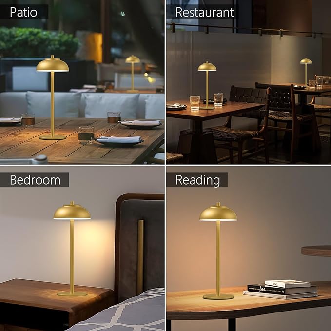 2 Pack Led Cordless Table Lamp: Modern Portable Desk Lamp for Indoor/Outdoor Use, 3 Color Dimming Rechargeable Battery Lights for Dining Room, Living Room, Patio, Camping(Gold)