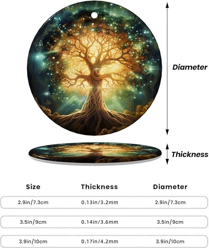 Glowing Tree of Life Christmas Ornaments, Christmas Decorations Xmas Tree Hanging Ornaments, Round Ceramic Festive Keepsake Gift for Xmas Decorations Holiday Home Decor
