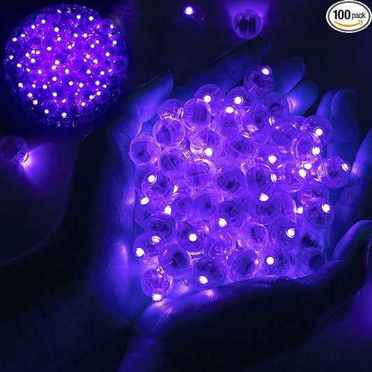 100pcs Mini Led Lights - Round, Long Standby Time Ball Light Paper Lantern Balloons for Birthday Party, Christmas, Halloween Decoration Purple
