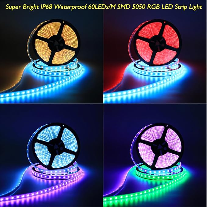 IP68 Waterproof 110FT/Roll 60LEDs/M 20LEDs/Ft 24V Outdoor 5050 RGB LED Strip Light Kit with RF Remote & WiFi Music Sync Controller for Swimming Pool, Porch, Patio, Rooftop, Dock