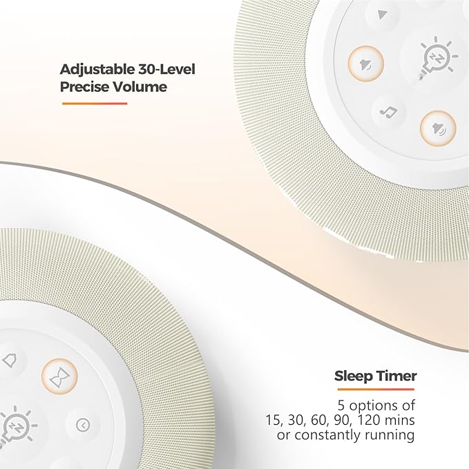 Reacher Auto-Dimmable Alarm Clock White Noise Machine with Night Light, 20 Soothing Sounds, Sleep Timer, Fabric LED Display, Precise Volume Control, Small Sound Machine for Nursery, Baby