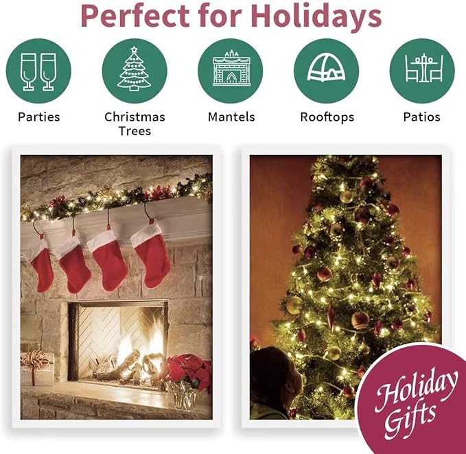 LAMPHOME Christmas Lights 2PACK 150count Mini Clear Lights White Wire Christmas Tree String Lights Set for Outdoor Indoor Christmas Decorations Wedding Valentines Day Decor,UL Certified （31.9ft X2）