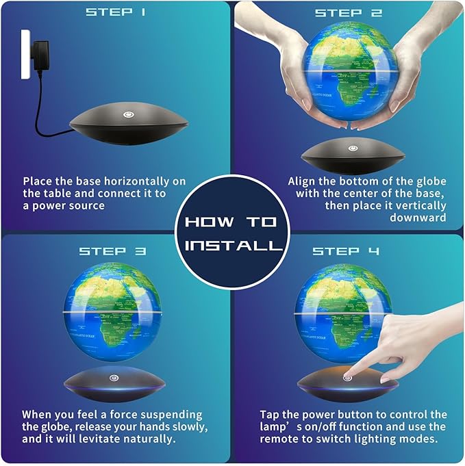Magnetic Levitating Floating Globe with LED Light, 16 Colors Cool Tech Gadgets Gifts World Globe Lamp for Men Father Boys Girls, Birthday Gifts for Home Office Desk Decor Display