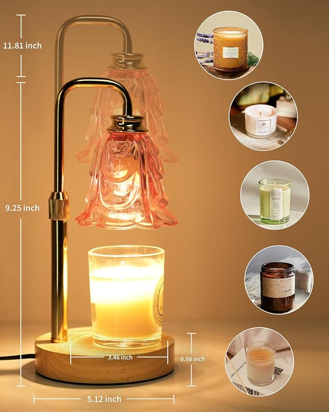 Candle Warmer Lamp with Timer, Adjustable Height and Dimmable, Birthday Christmas Gifts for Women, Mothers Day Gifts for Mom, Unique House Warming Gifts New Home Decor(Pink)