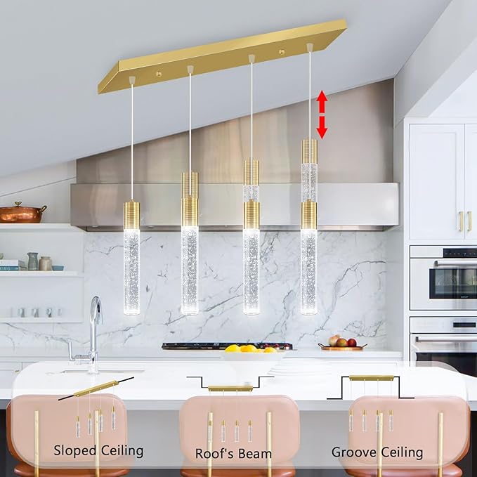 4-Lights Modern Crystal Chandeliers for Kitchen Island Mini Pendants Lighting Fixture LED Ceiling Light for Dining Room Living Room 6000K