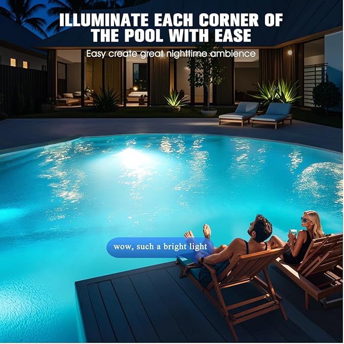 Rechargeable Submersible Pool Lights with Remote, 5000mAh Underwater Led Pool Light for Above Ground Pool Lights Waterproof, 9 Modes Color Changing Magnetic Swimming Inground Pool Lights-1PC