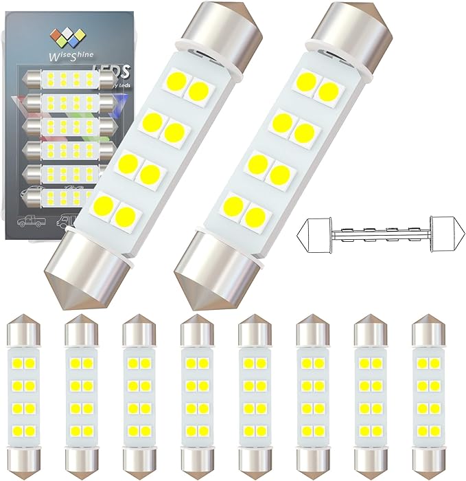 360 deg DC 24V 44mm 578 569 Festoon LED Bulb Extremely Super Bright 6000K White 214-2 Led Light Bulb for Truck Marine Boat Interior Reading Lights (Pack 10)