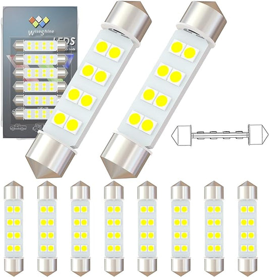 360 deg DC 24V 44mm 578 569 Festoon LED Bulb Extremely Super Bright 6000K White 214-2 Led Light Bulb for Truck Marine Boat Interior Reading Lights (Pack 10)