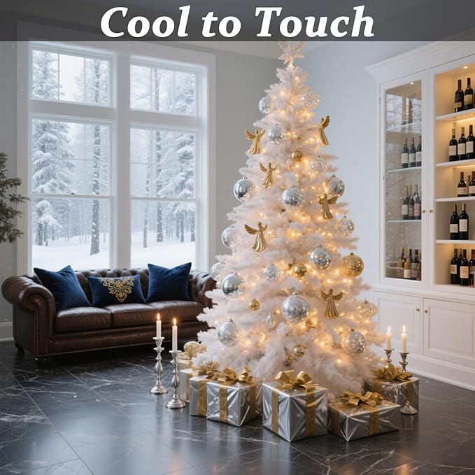 100 Counts LED Christmas Lights Outdoor - 50FT Warm White LED Christmas Lights Commercial Grade Outdoor Waterproof, White Wire Mini Plug in, 5mm Wide Angle Indoor for Xmas, Tree, UL Certified