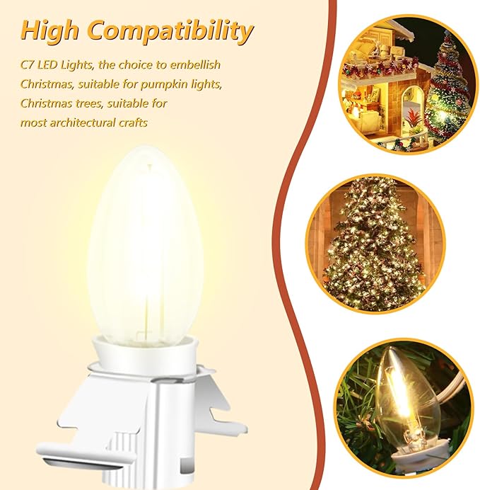 for Christmas Village Houses Craft Decoration LED Light Bulb C7 Cord Clip Lights Christmas Cabin Accessory Cord with 9 Led Light Bulb