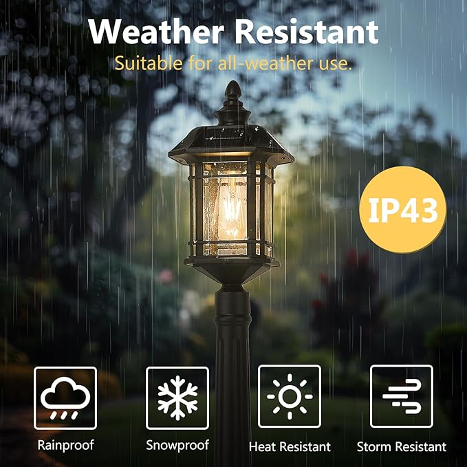 Emliviar 82" Solar Street Lamp Outdoor, LED Dusk to Dawn Pole Solar Light with Remote Control, Waterproof Post Lighting with Seeded Glass, A2202110PL-SL BK