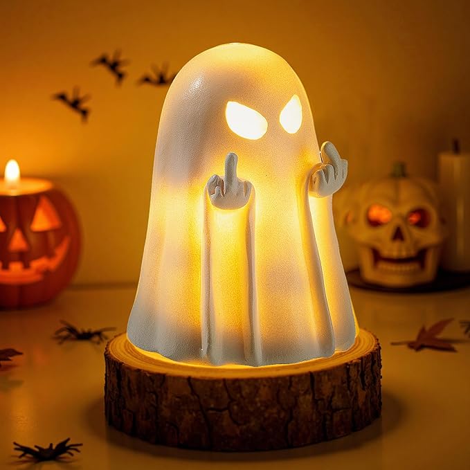 Halloween Middle Light Up Ghost Figurine,5.1" Large Cute Spooky Ghost Statue,Halloween Decorations Indoor,Resin Statue for Party, Home, Indoor & Porch Decor
