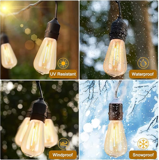 Abeja 10 Pack LED Edison Light Bulbs, ST40 Clear Replacement Bulb 0.6W fits E17 C9 Screw Base, Vintage Dimmable Shatterproof Bulbs for Outdoor Patio ST40 String Lights, Warm White