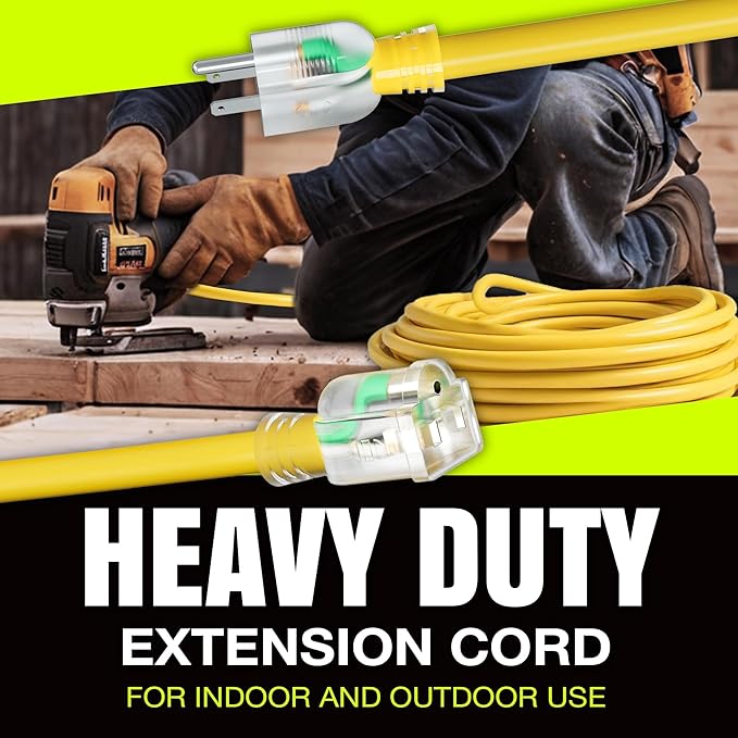 6ft Outdoor/Indoor Extension Cord 12/3 Gauge Extra Heavy Duty 3 Prong SJTW, Waterproof, Flexible Cold-Resistant Long Power Cord,15A 125V 1875W, Yellow by LifeSupplyUSA