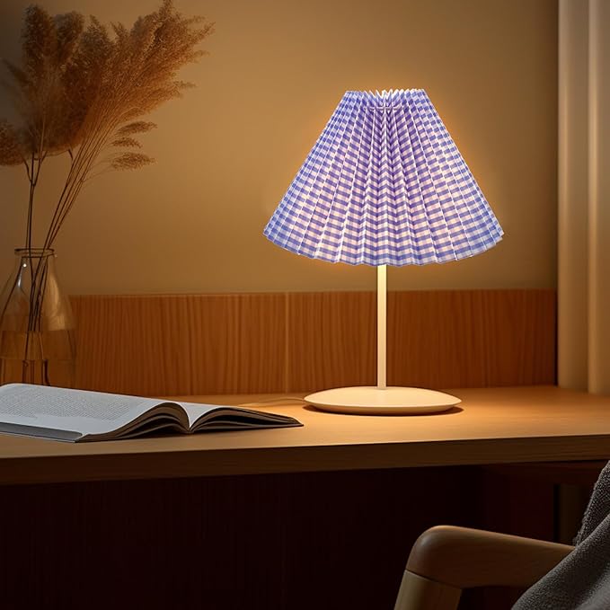 KUMGROT E28 Small Pleated Scalloped Lamp Shade Lamps Strip Plaid Replacement Cute Lamp Shade Bedroom Living Room Home Office Decoration Blue