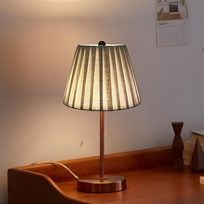 TOOTO STAR Small Lamp Shade, Brown Pleated 6x10x7.5inch Bell Shade for Table Lamps, Floor Lamps and Pendant Lamps (Spider Fitter), Handmade of Linen