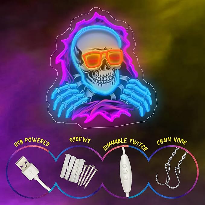 Skull Hole Neon Sign For Room Wall Decor, Colorful UV Printed Neon Light, LED Artwork for Bar, Bedroom, Game Room, Party Decoration Holiday Birthday Gifts