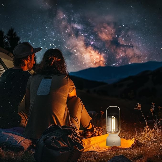 Retro Cordless Lantern Table Lamp, 40 Hours Long Lasting Dimming Night Light, Small Rechargeable Battery Operated Light for Nightstand, Decoration, Gift- White
