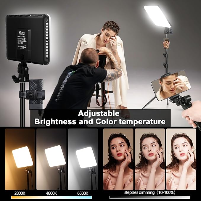 12" LED Video Light Kit,2-Pack Photography Lighting Kit,73" Height 2800-6500K Dimmable Studio Lights with Tripod Stand and Phone Holder, Streaming Lighting for Video Recording,Podcast,YouTube