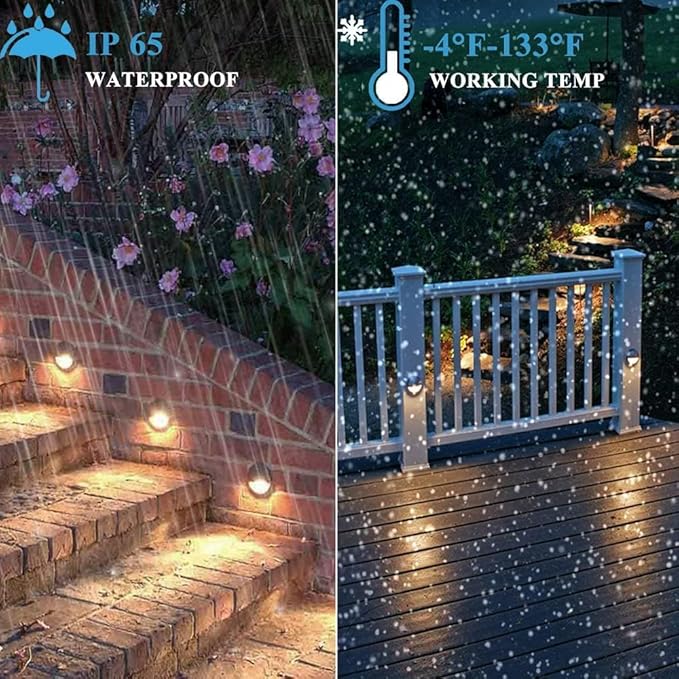 RNEHON 16-Pack Warm White LED Deck Lights Kit, Φ1.38 12V Low Voltage Step Stair Lights,IP65 Waterproof Recessed Landscape Lighting, Adapt for Garden,Yard Steps,Stair,Patio,Floor,Kitchen Decoration