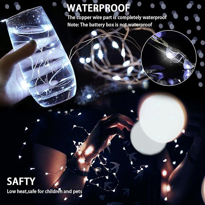 100 Pack Fairy Lights 7Ft 20 LED Twinkle String Lights 3 Modes Battery Operated Waterproof Firefly Starry for Mason Jar Wedding Party Bedroom Patio Christmas Day Table Centerpieces,Cold White