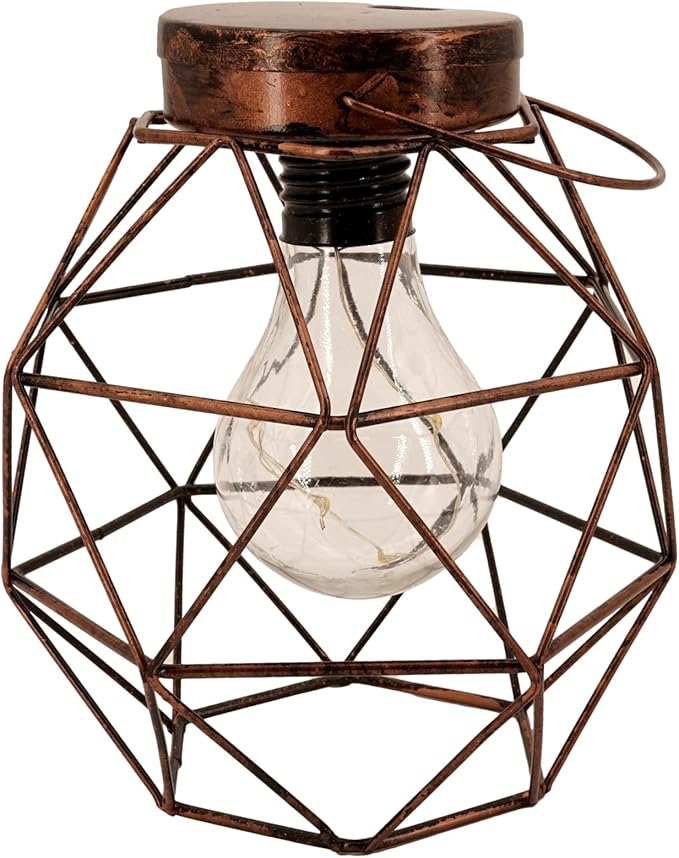 Rustic Metal Cage LED Lanterns (3 Pack, Geometric Sphere) Cordless Lantern Vintage Hanging Accent Lamp with Retro LED Light Bulb Home Decor