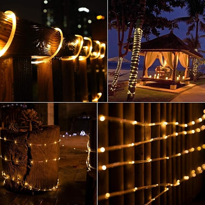 Brightown Solar Rope Lights Outdoor 2 Pack 39 Feet 100 Led Waterproof Solar Powered String Lights with 8 Lighting Modes,Copper Wire PVC Tube Lights for Garden Wedding Party DIY Decor (Warm White)