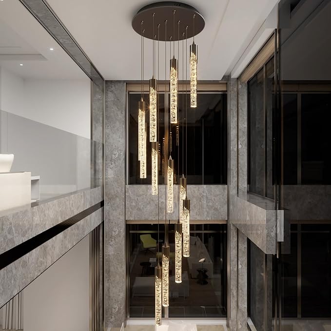 Flashing God Modern LED Chandelier, 10 Lights Black Dimmable Pendant Light with Remote High Ceiling Chandelier for Staircase Living Room Hallway Foyer