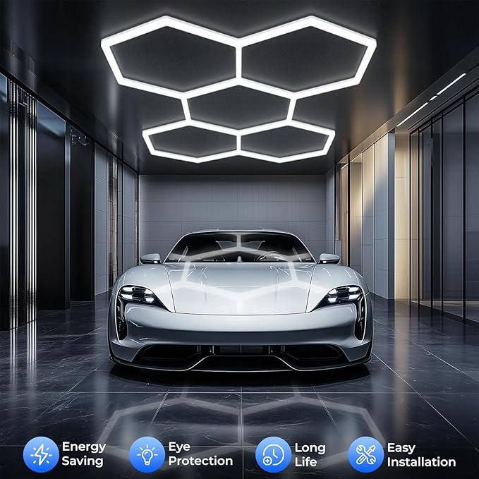 Hexagon Garage Lights - Bigger Size Hexagon Lights 200W LED,5000K 24000LM,Hex Lighting for Car Detailing,Workshop,Basement,Gym,Barber, Garage Ceiling led Light 25 Pack