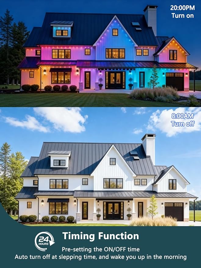 100FT Permanent Outdoor Lights Pro, RGBIC Smart Eave Lights with App/Remote Control, IP67 Waterproof, 44 Scene Modes with 40lm RGB for Outdoor Decorations, Christmas, Halloween