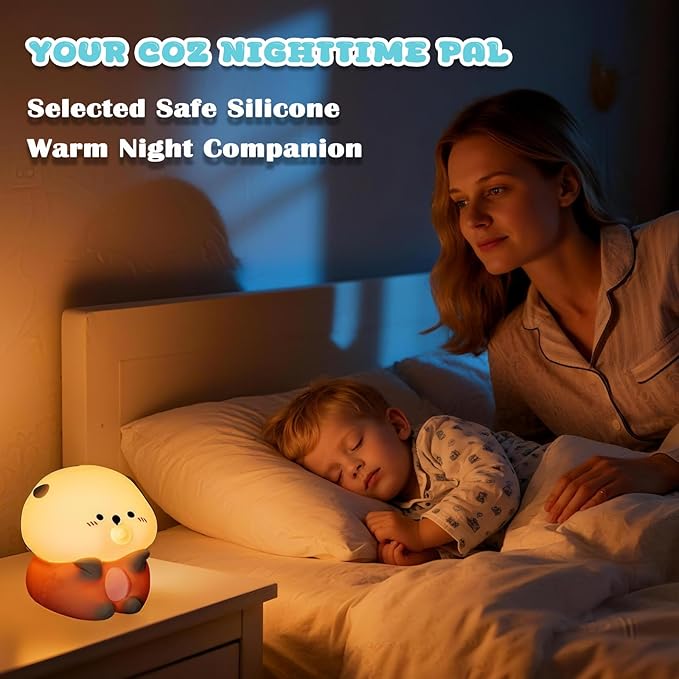 Bubble Blowing Sea Otter Night Light, Otter Gifts, Soft Silicone Lamp with Warm Light and RGB Changing, Breastfeeding Nursery Portable Kawaii Bedside Lamp for Baby, Toddler, Boys and Girls