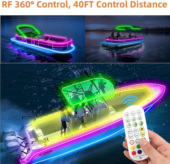 Marine Submersible Boat LED Strip Lights, 32.8FT IP68 Waterproof Underwater Boat RGB Lights, Boat Deck Light, Under Boat Light for Night Fishing Pontoon Boats, RF/APP Control
