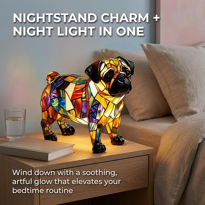 Rainbow Puppy Lamp Stained Glass Dog Night Light 3D Retro Stained Resin Rainbow Pup Lights Charge Powered Table Lamp Puppy Glow Lamps for Home Bedroom Desk (M)