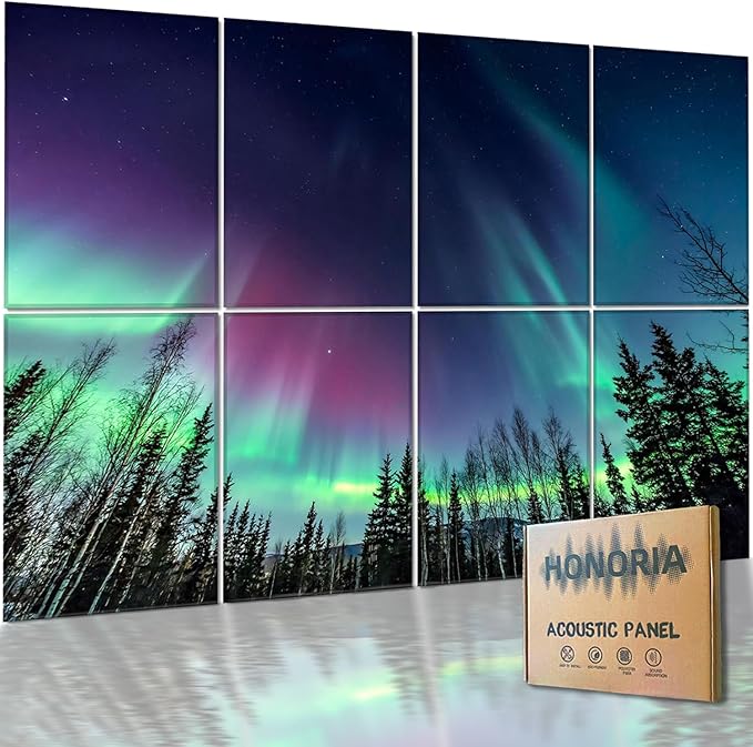 HONORIA 8 Pack Art Acoustic Panels 48X32Inches Sound Absorbing Panels,Self-adhesive Soundproof Wall Panels,Decorative Acoustical Wall Panels,Acoustic Treatment for Home Office&Recording Studio
