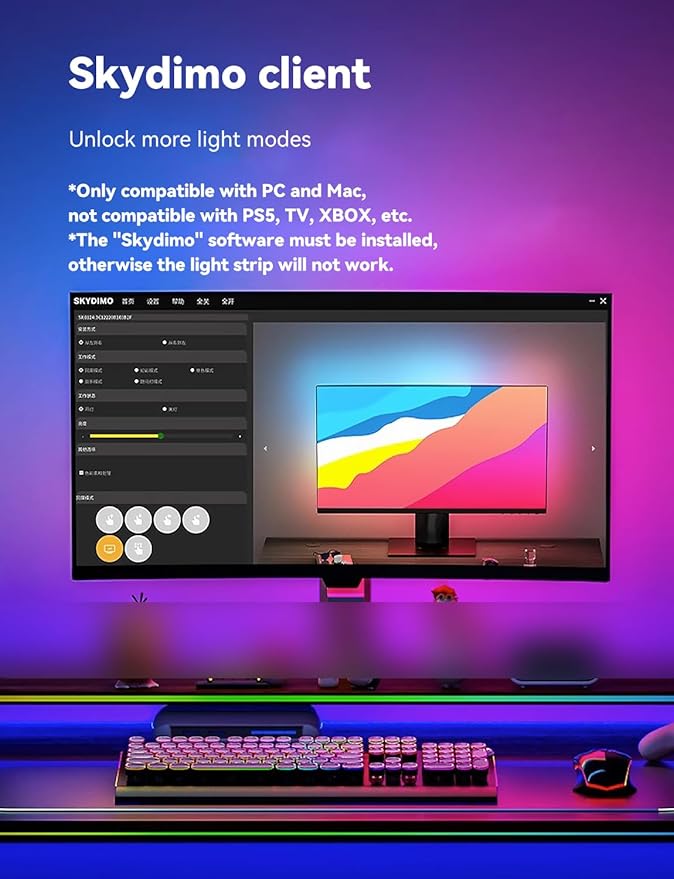 Monitor LED Backlights for PC & Mac, LED Strip Lights That Sync with Screen Color or Music, Computer Light Bar Behind Monitor, LEDs for Desk Gaming, USB Interface, Software Control (34 in)