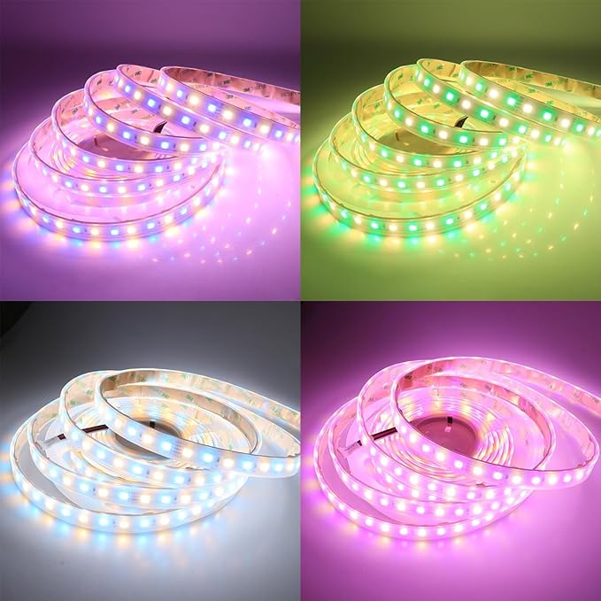 RGB+Warm White LED Strip Lights SMD 5050 2800K-3200K RGBW DC 24V 360LEDs 16.4Ft Color Changing RGB LED Tape Light Outdoor Waterproof IP67 for Room Party Holiday LED Lighting