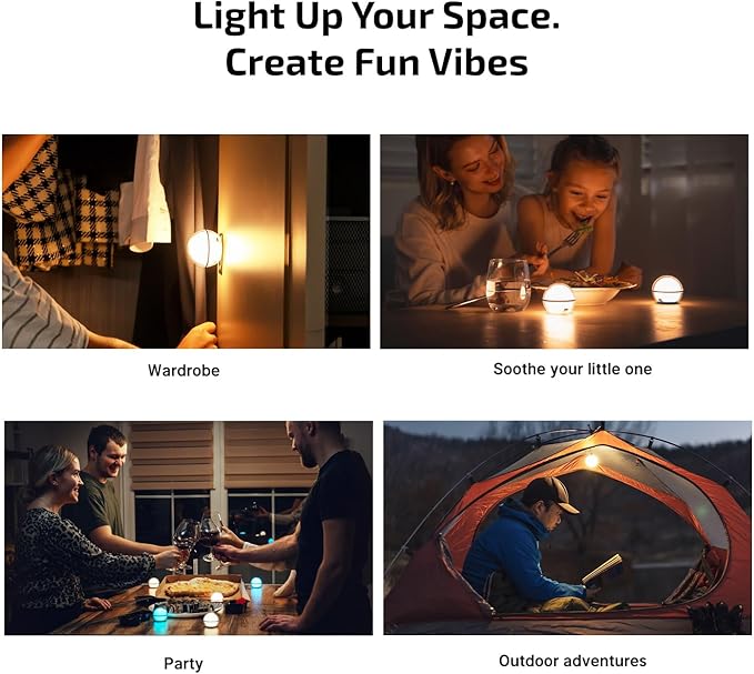 OLIGHT Sphere C 2-Pack Smart Night Light, USB-C Rechargeable, 75 Lumens Stepless Dimming, App Control Ambient Lighting, Portable for Parties, Camping, Reading or Bedrooms (Type-C Cable Excluded)
