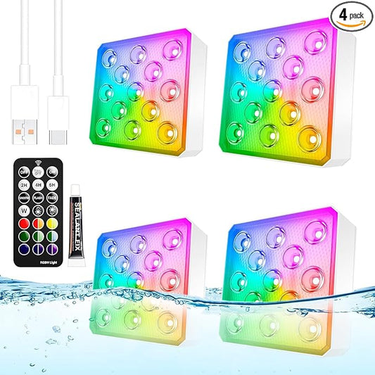 LOFTEK Rechargeable Pool Lights with Remote, 13 LEDs Waterproof Magnetic Underwater Light, 16 Color Changing Submersible Light for Above Ground Inground Pool, Pond, Hottub, Fountain, Party, 4 Pack