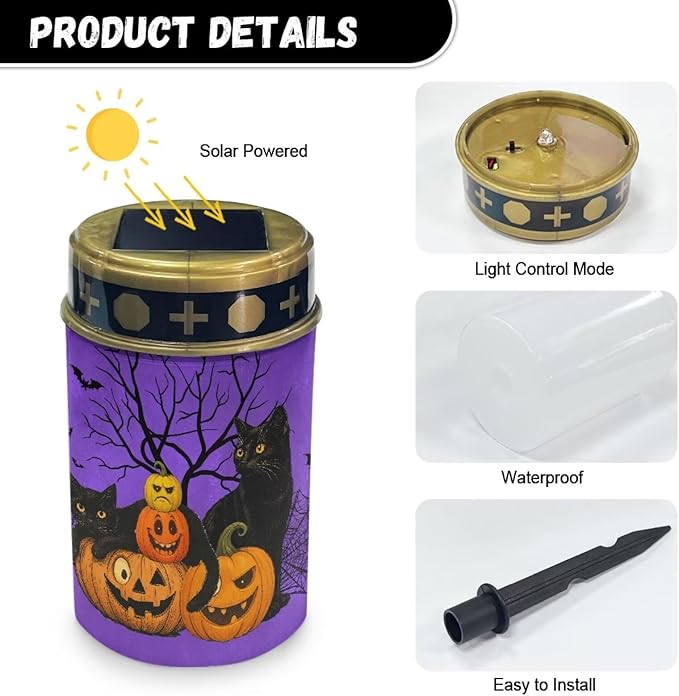 Halloween Prayer Cemetery Solar Lights for Grave Cemetery Funny Face Pumpkin Candle Lamp Corss Sunflower Grave Solar Lights Funny Face Pumpkin