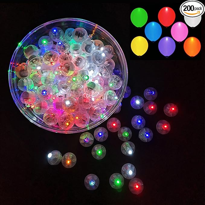 200pcs Multicolor LED Balloon Light, Rainbow Colored Round Led Flash Mini Ball Light for Paper Lantern Balloon,Indoor Outdoor Party Event Fun Birthday Party Wedding Halloween Christmas Decorations