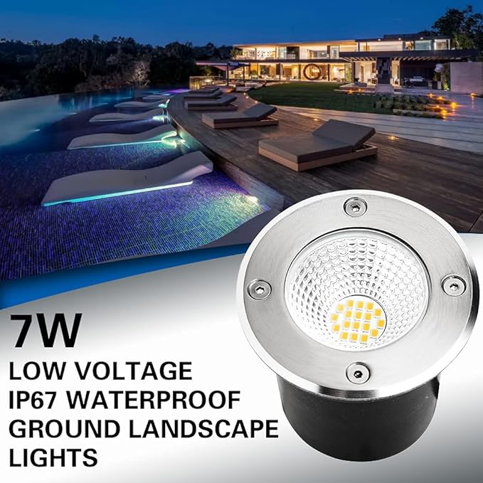 7W Led Landscape Well Lights, Low Voltage Landscape Ground Lights,12V/24V Landscape Lighting,IP67 Waterproof Outdoor InGround Lights for Garden Tree Uplights,Deck,Yard,Patio 6Pack(Warm White)