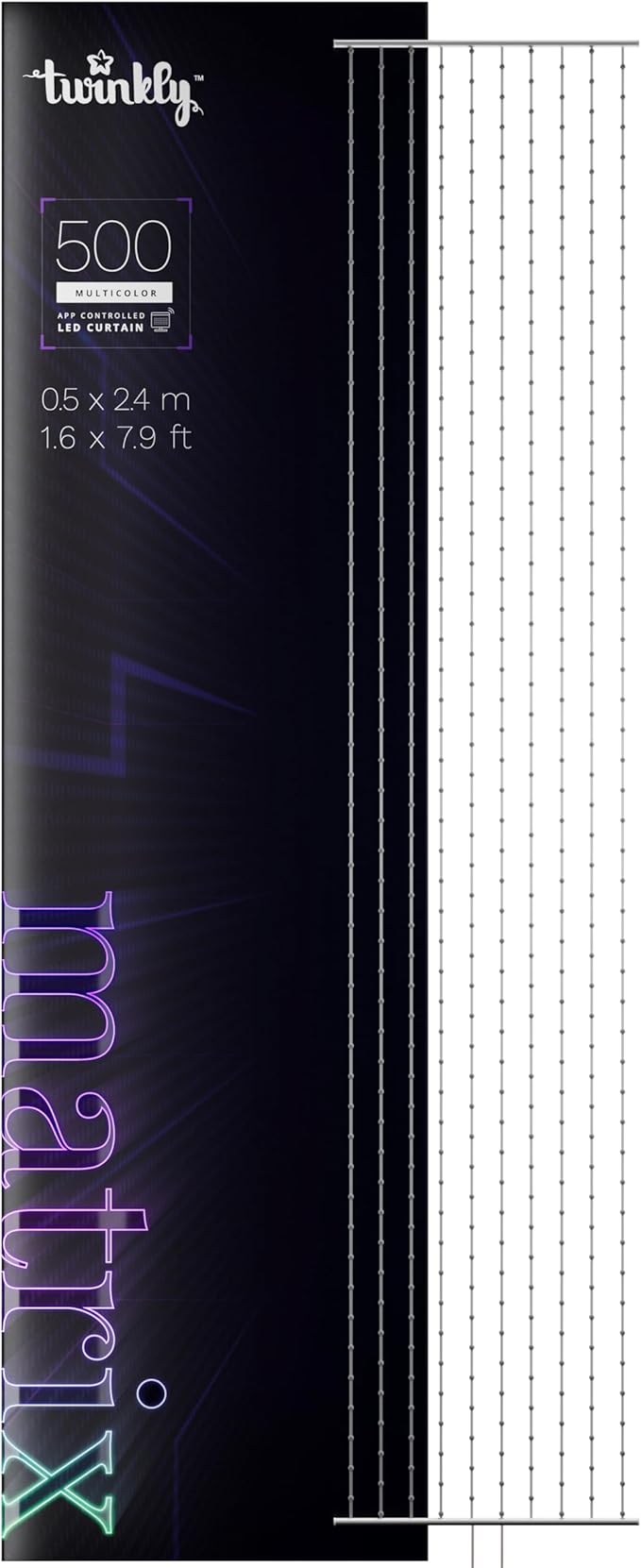 Twinkly Matrix 1.64x7.87ft LED RGB, High Density 500 LED Curtain, Smart Multicolor Gaming RGB Lights, Razer Chroma, Omen, Alexa, Google Home Compatible, Gaming Lights, App Mapping, Transparent Wire