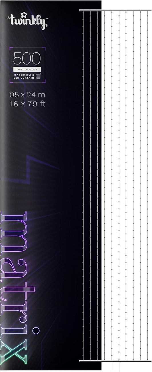 Twinkly Matrix 1.64x7.87ft LED RGB, High Density 500 LED Curtain, Smart Multicolor Gaming RGB Lights, Razer Chroma, Omen, Alexa, Google Home Compatible, Gaming Lights, App Mapping, Transparent Wire