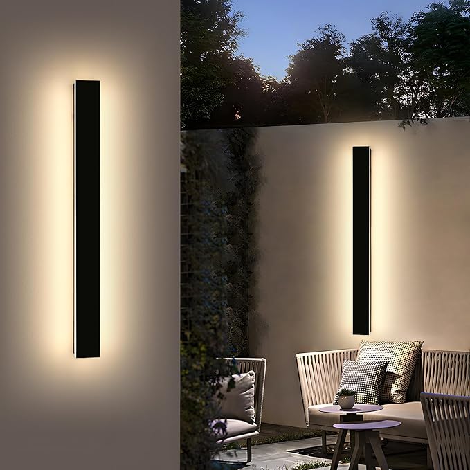 Mikeru 2 Pack 47.2inch Modern Outdoor Wall Sconce, 3000K/4500K/6000K 3 Color Temperature LED Exterior Light Fixtures, Modern Long Porch Lights Wall Sconce for Garage, Doorway, Porch, Patio
