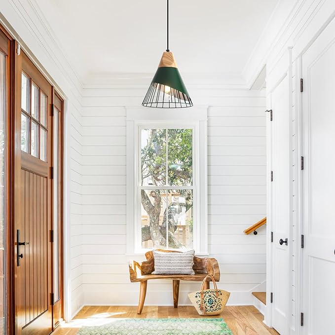 Farmhouse Pendant Light 9.4ines, 2 Packs- Green Industrial Kitchen Pendant Lights for Kitchen Island, Bar, Bedroom, Office, Library
